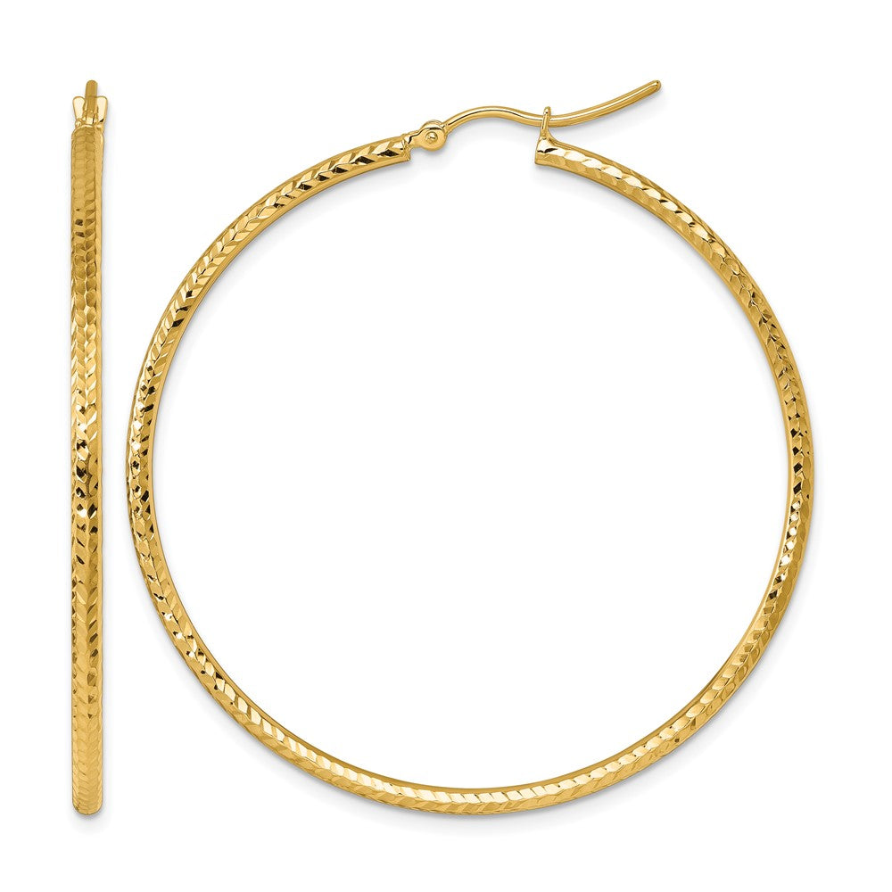 10k Diamond-cut 2mm Round Tube Hoop Earrings