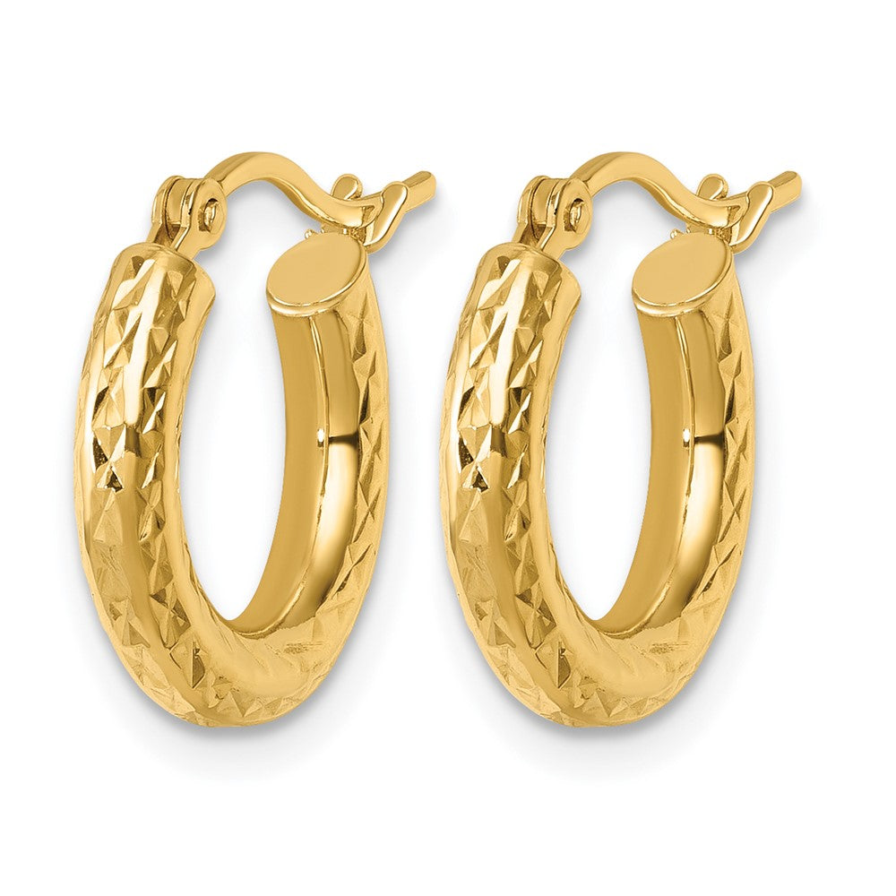 10k Diamond-cut 3mm Round Hoop Earrings