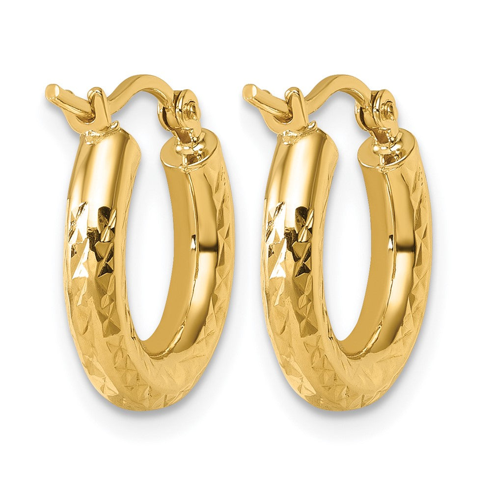 10k Diamond-cut 3mm Round Hoop Earrings