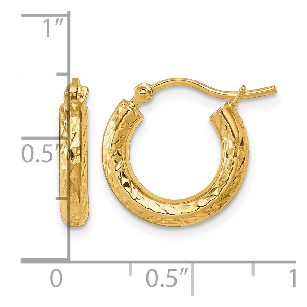 10k Diamond-cut 3mm Round Hoop Earrings
