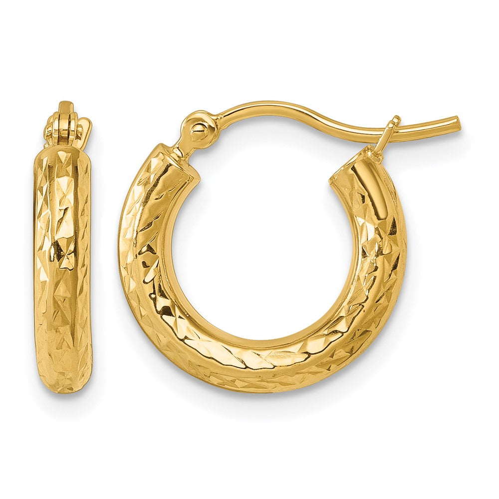 10k Diamond-cut 3mm Round Hoop Earrings
