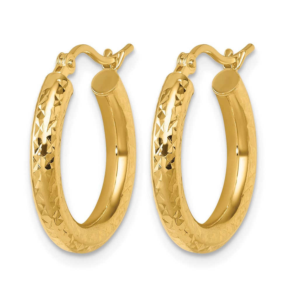 10k Diamond-cut 3mm Round Hoop Earrings