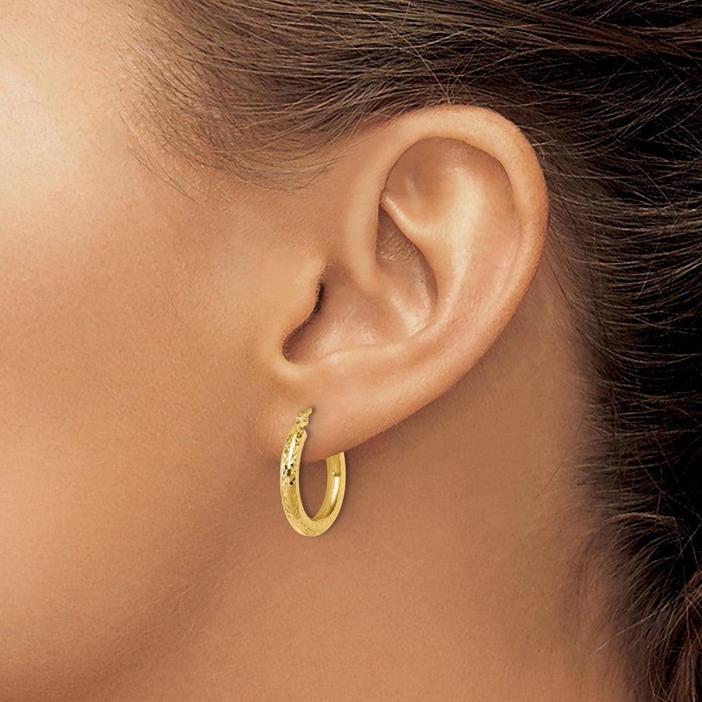 10k Diamond-cut 3mm Round Hoop Earrings