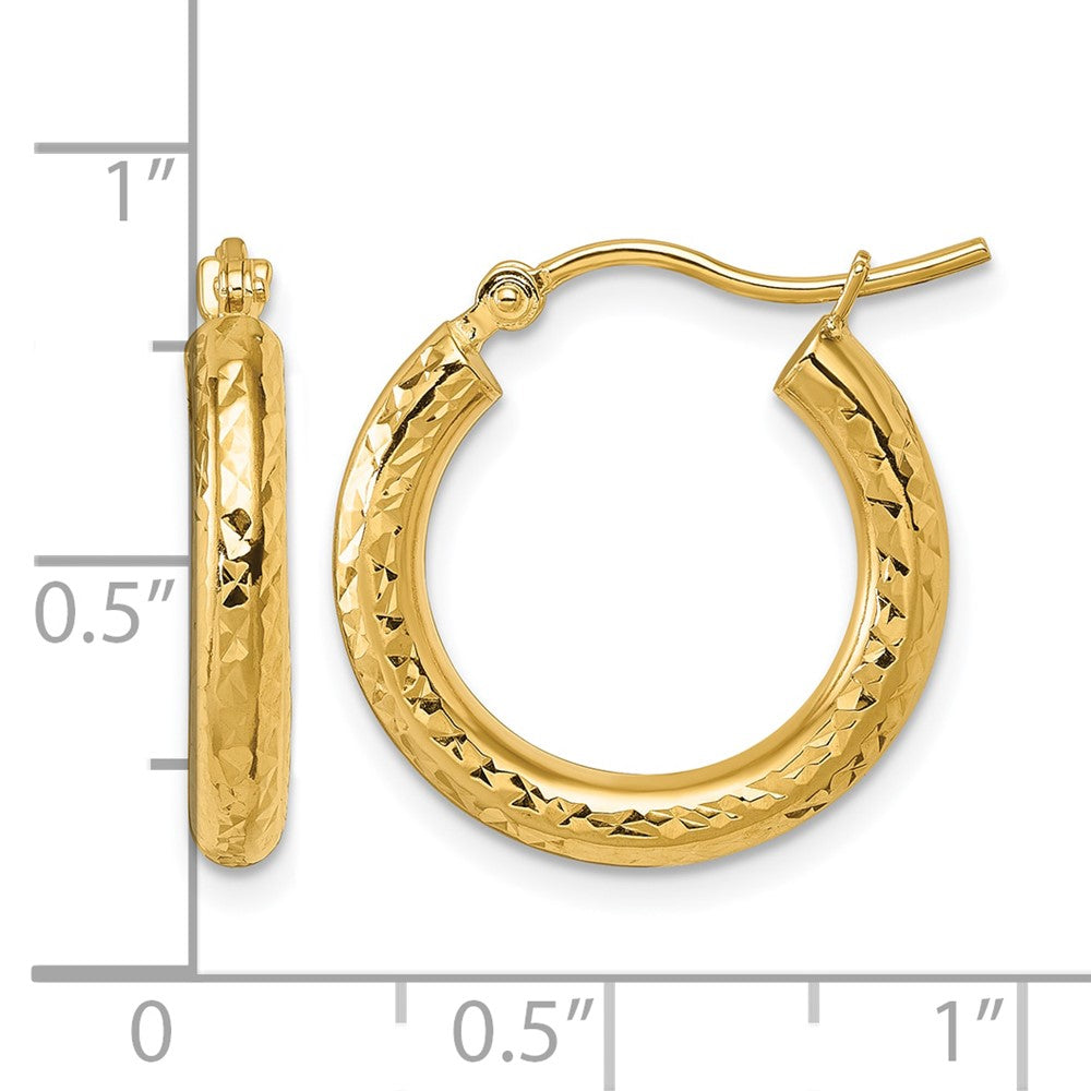 10k Diamond-cut 3mm Round Hoop Earrings