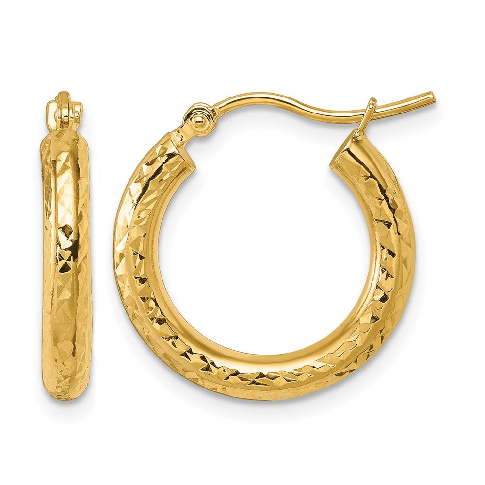 10k Diamond-cut 3mm Round Hoop Earrings