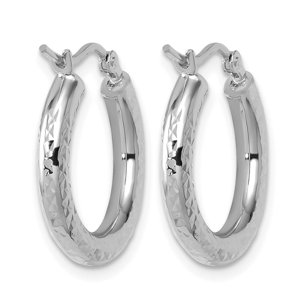 10k White Gold Diamond-cut 3mm Round Hoop Earrings