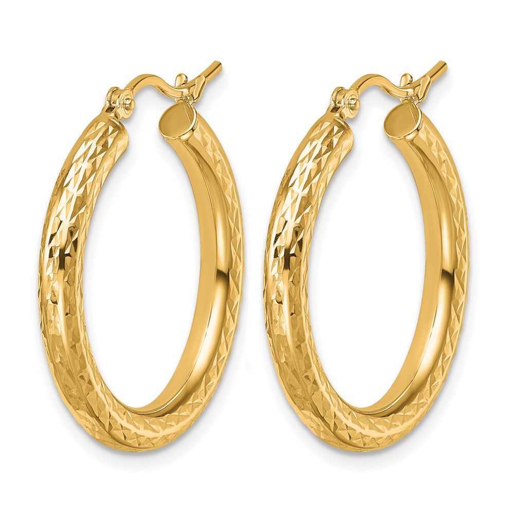 10k Diamond-cut 3mm Round Hoop Earrings