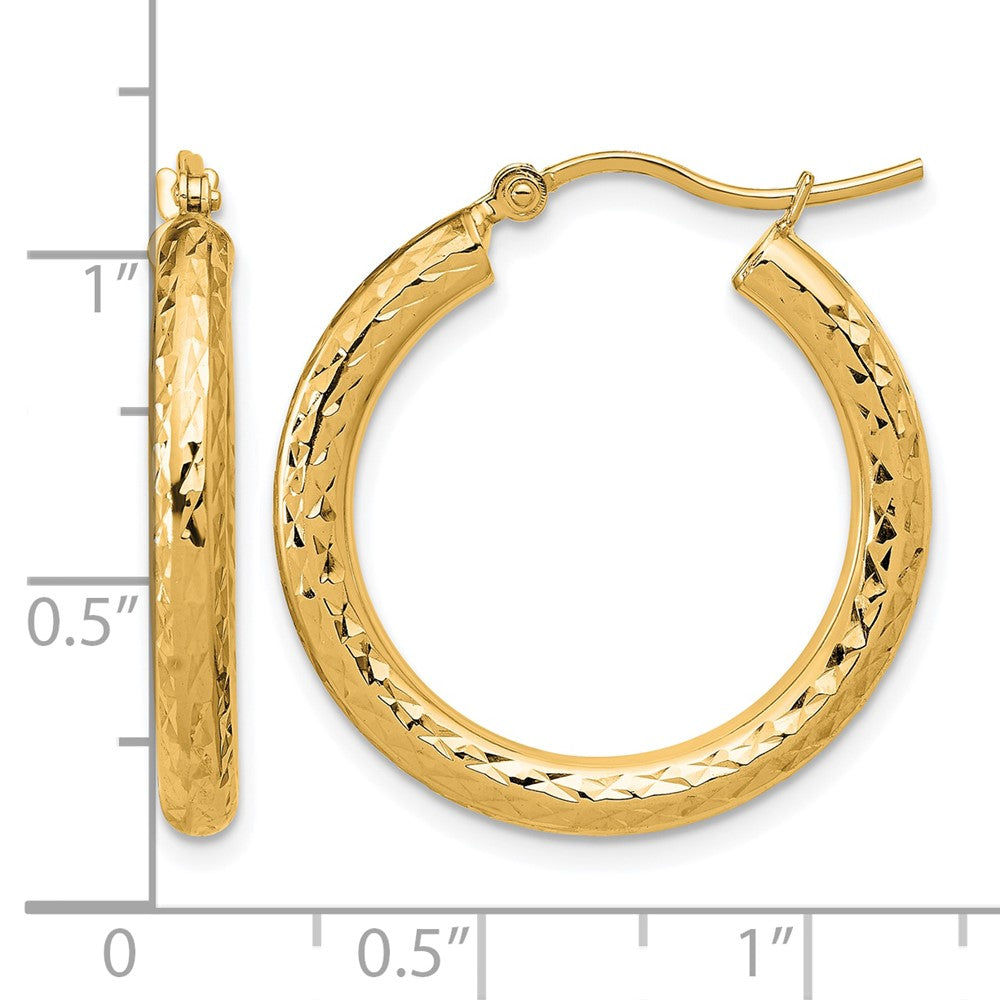 10k Diamond-cut 3mm Round Hoop Earrings
