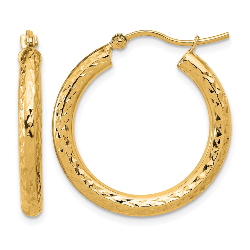 10k Diamond-cut 3mm Round Hoop Earrings