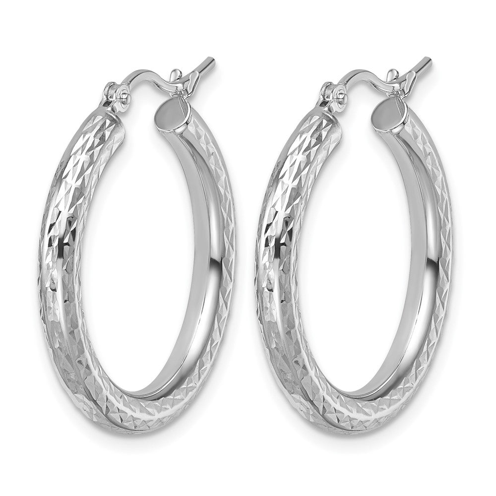 10k White Gold Diamond-cut 3mm Round Hoop Earrings