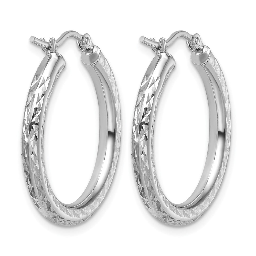10k White Gold Diamond-cut 3mm Round Hoop Earrings