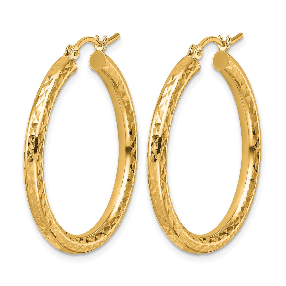 10k Diamond-cut 3mm Round Hoop Earrings