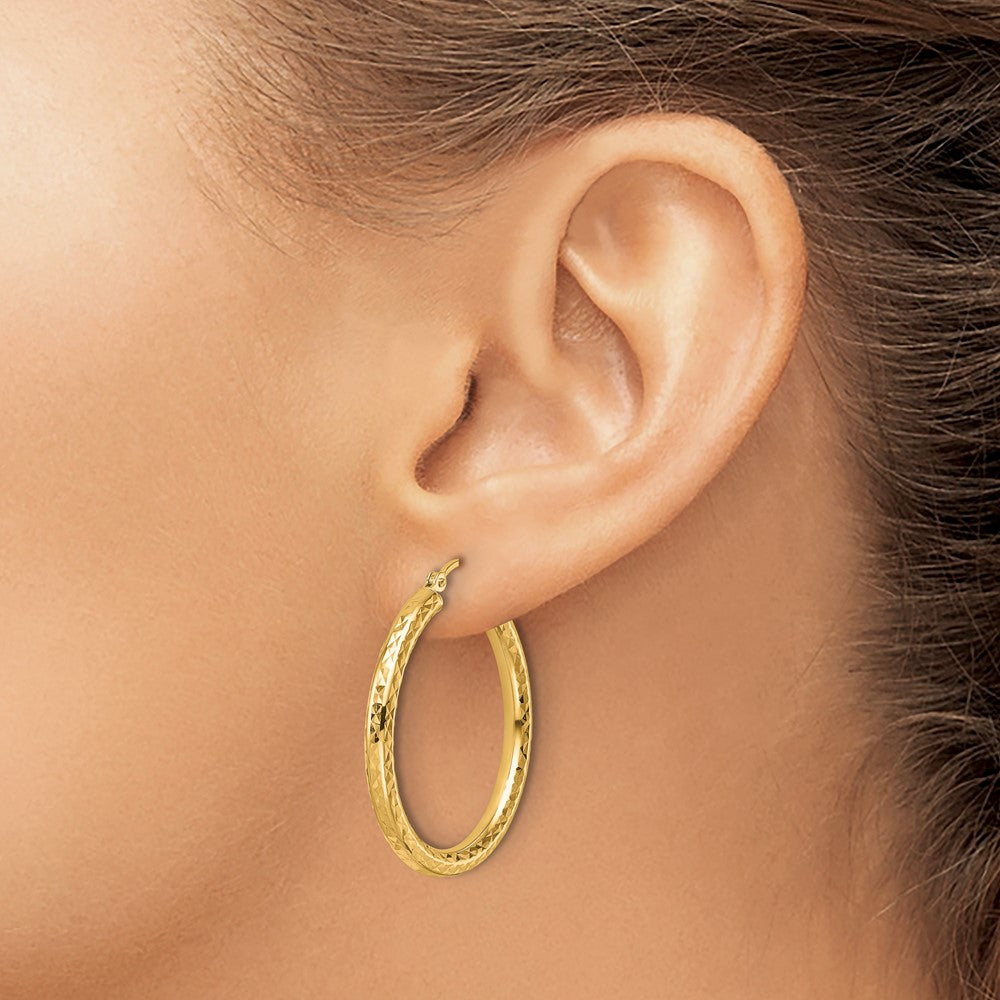 10k Diamond-cut 3mm Round Hoop Earrings