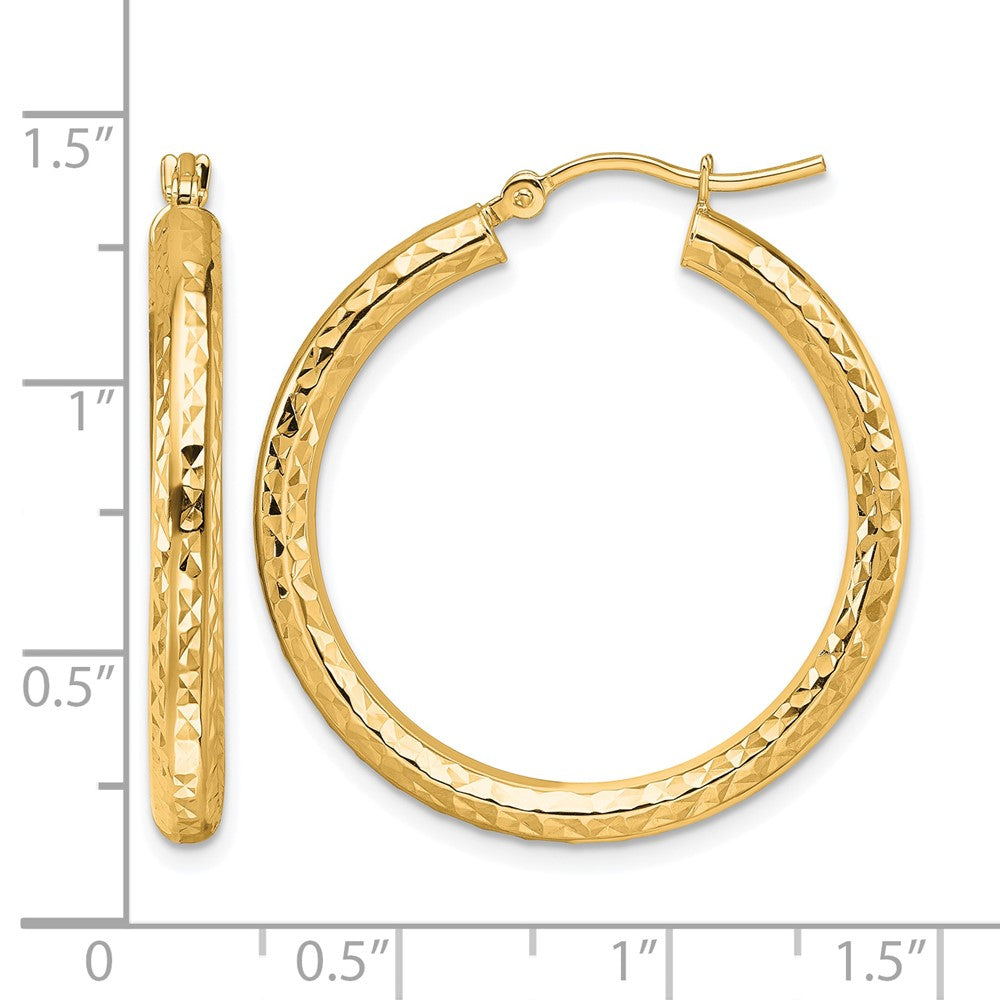 10k Diamond-cut 3mm Round Hoop Earrings