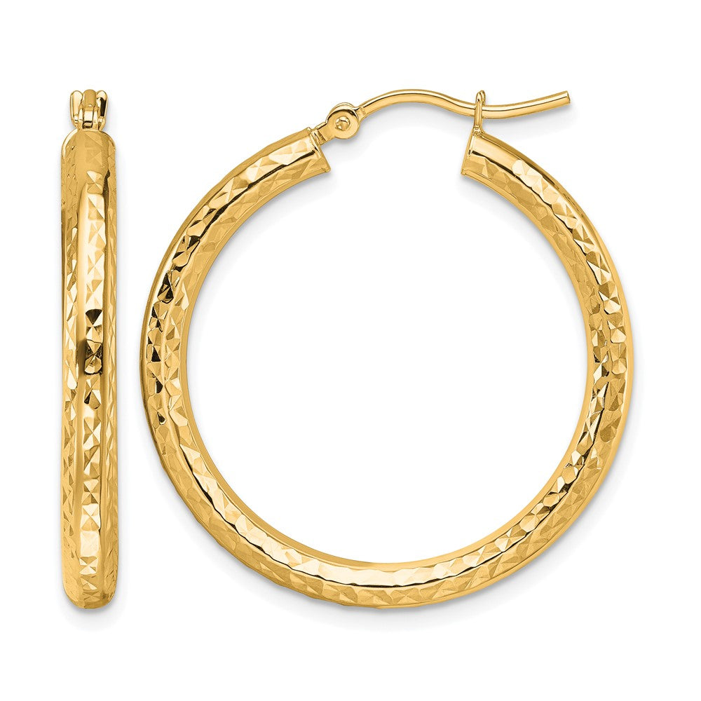 10k Diamond-cut 3mm Round Hoop Earrings