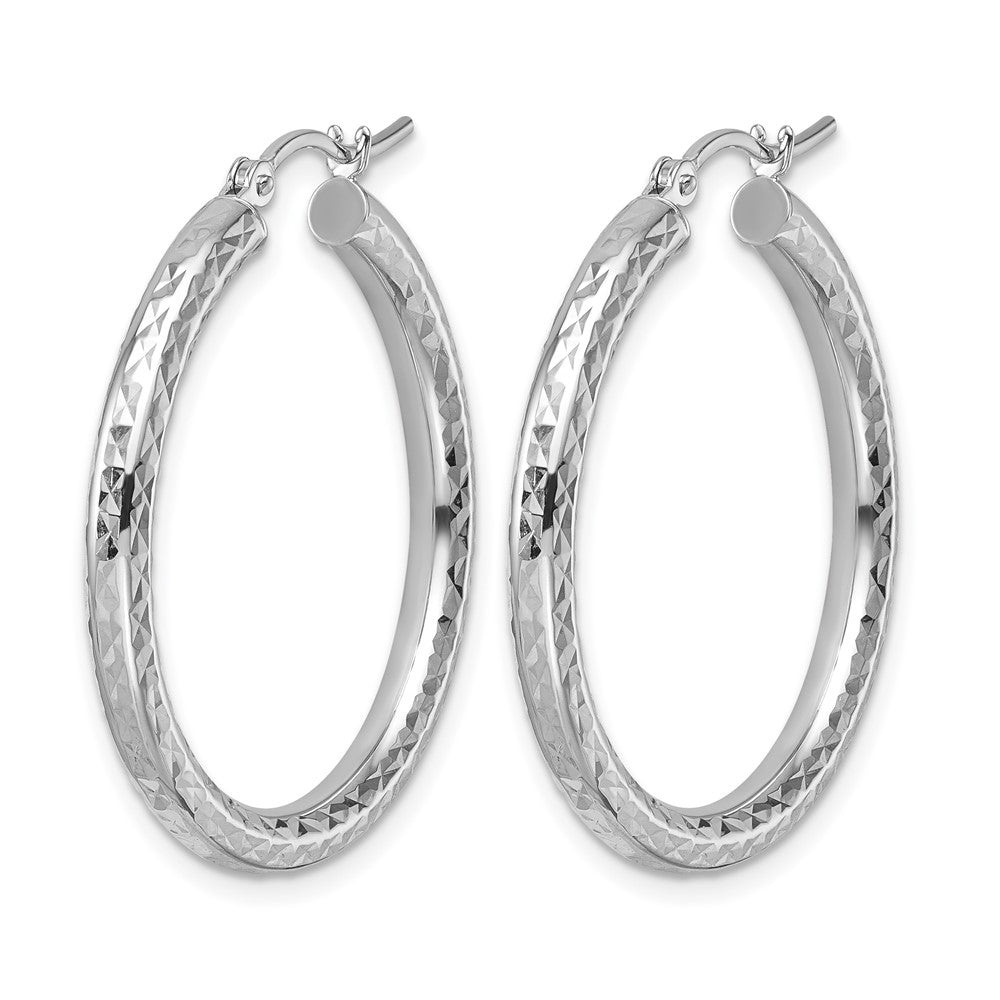 10k White Gold Diamond-cut 3mm Round Hoop Earrings