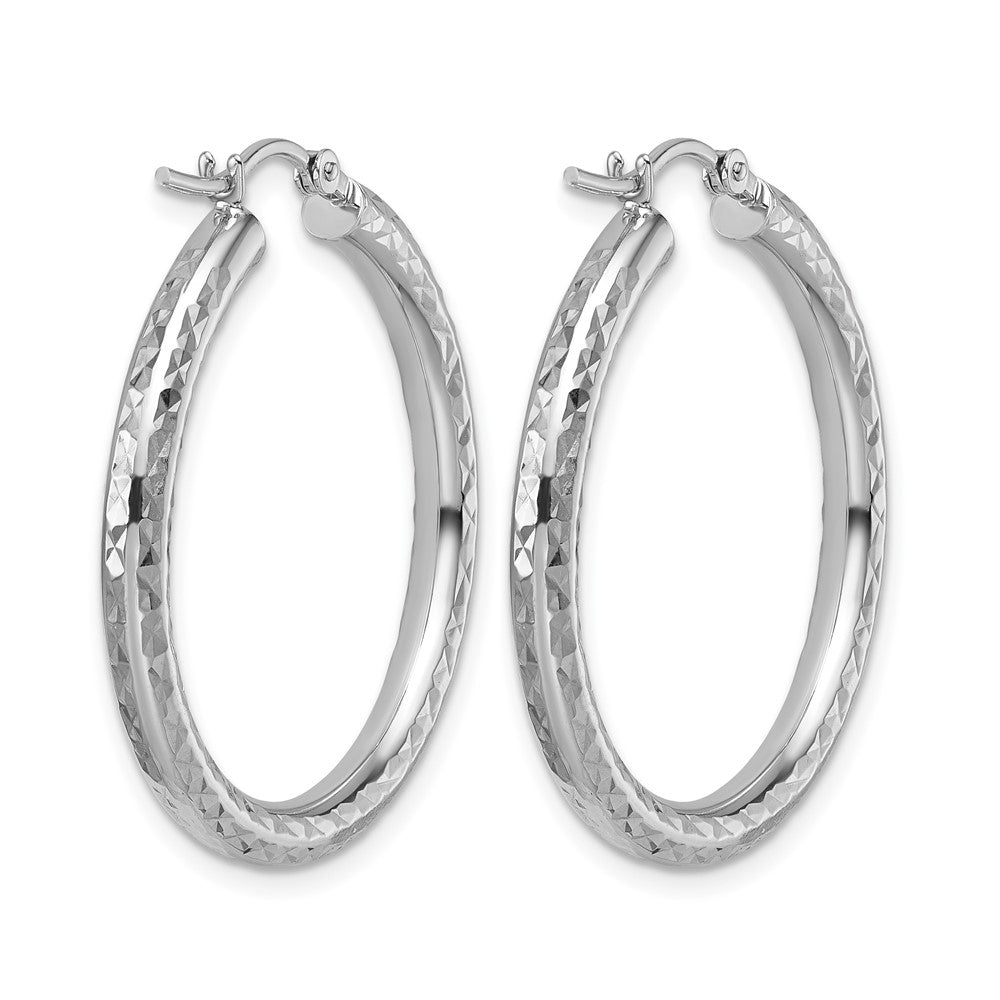 10k White Gold Diamond-cut 3mm Round Hoop Earrings