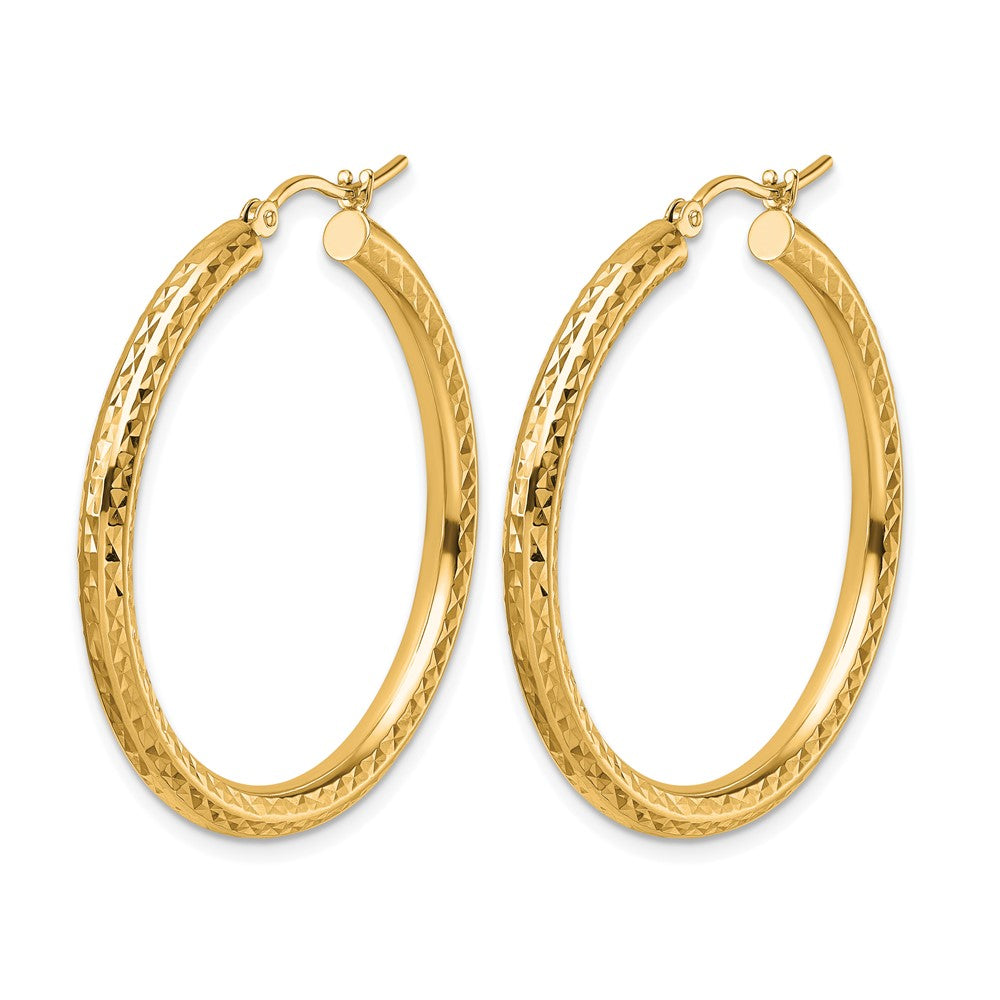 10k Diamond-cut 3mm Round Hoop Earrings