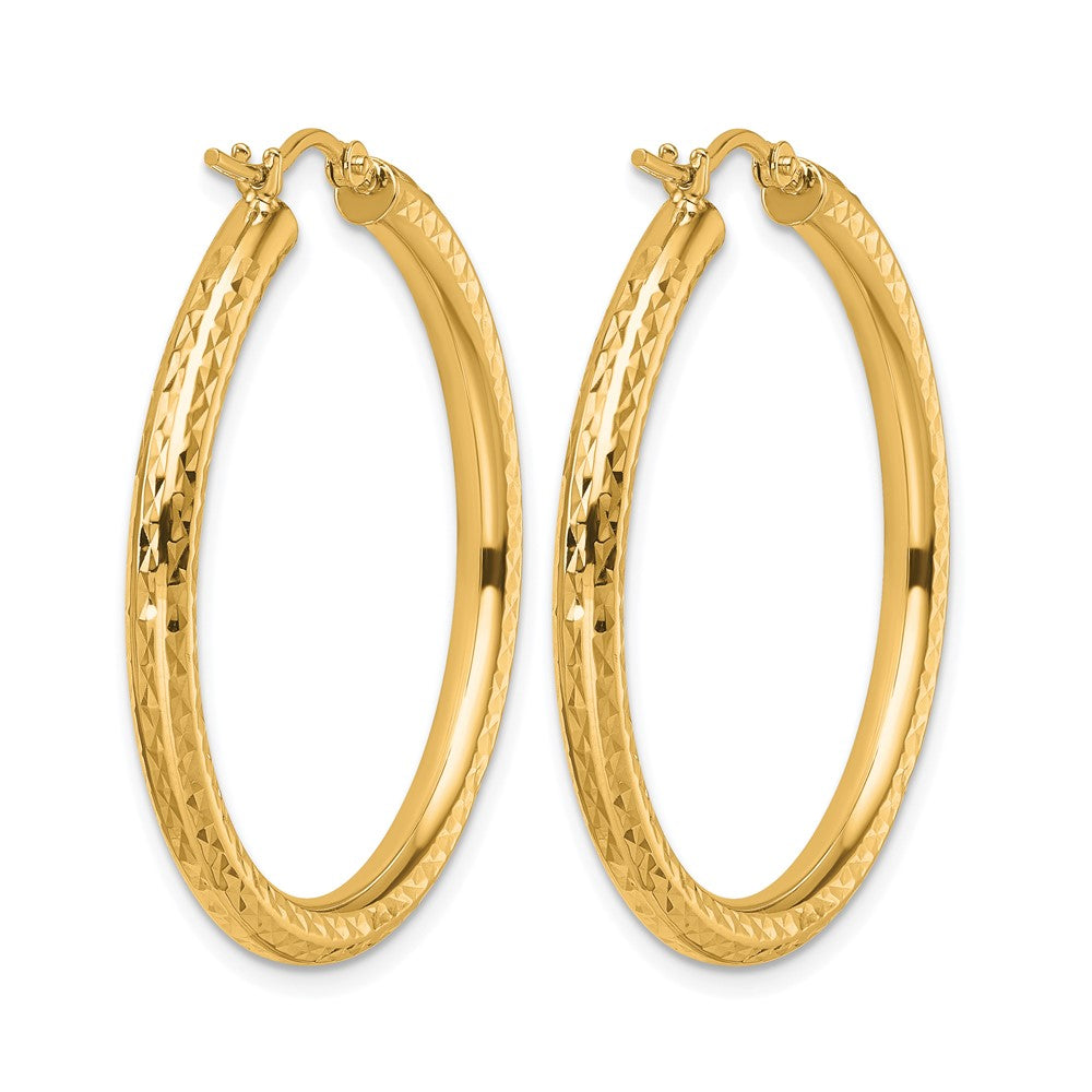 10k Diamond-cut 3mm Round Hoop Earrings