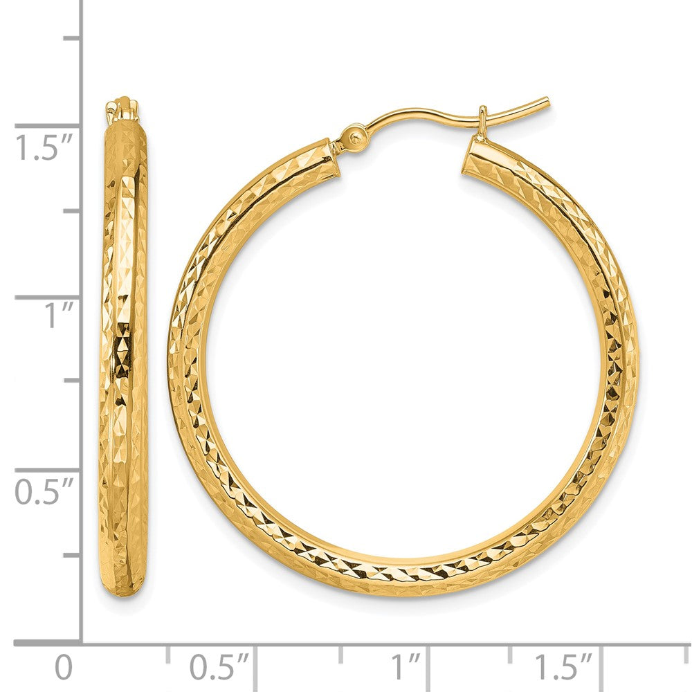 10k Diamond-cut 3mm Round Hoop Earrings
