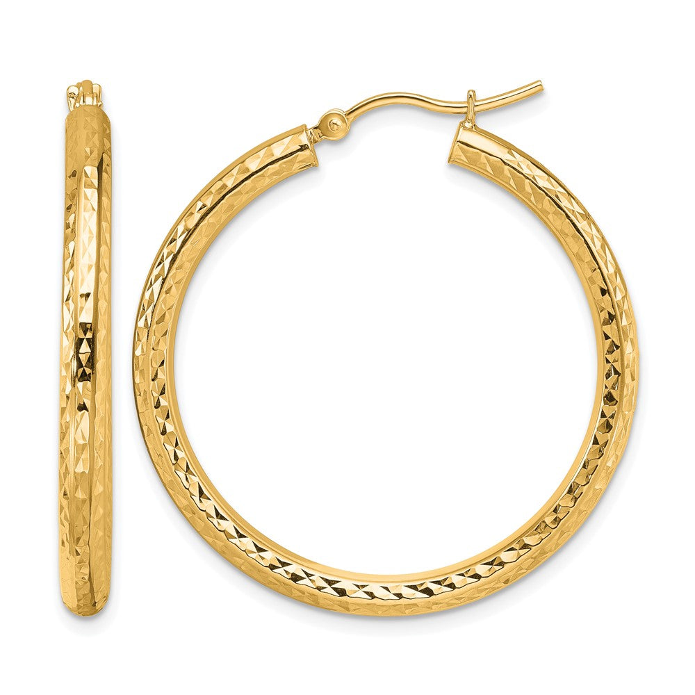 10k Diamond-cut 3mm Round Hoop Earrings