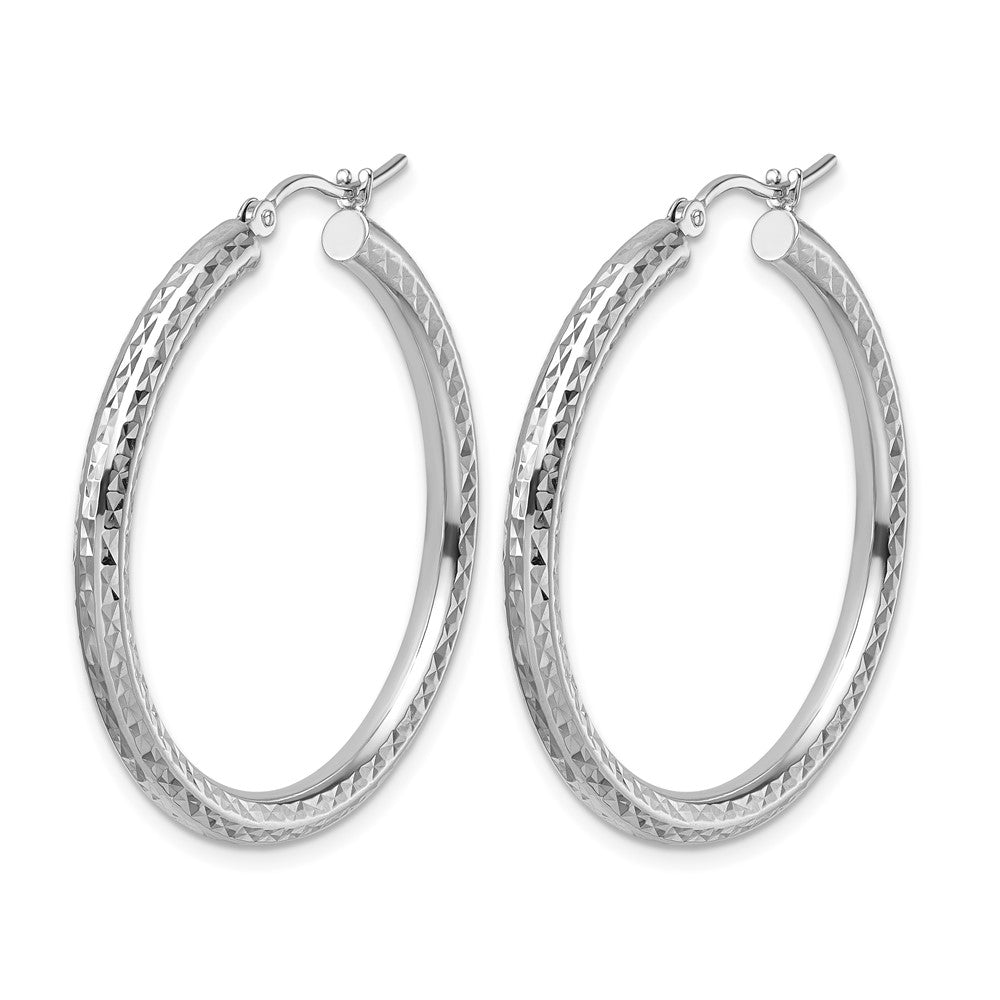 10k White Gold Diamond-cut 3mm Round Hoop Earrings