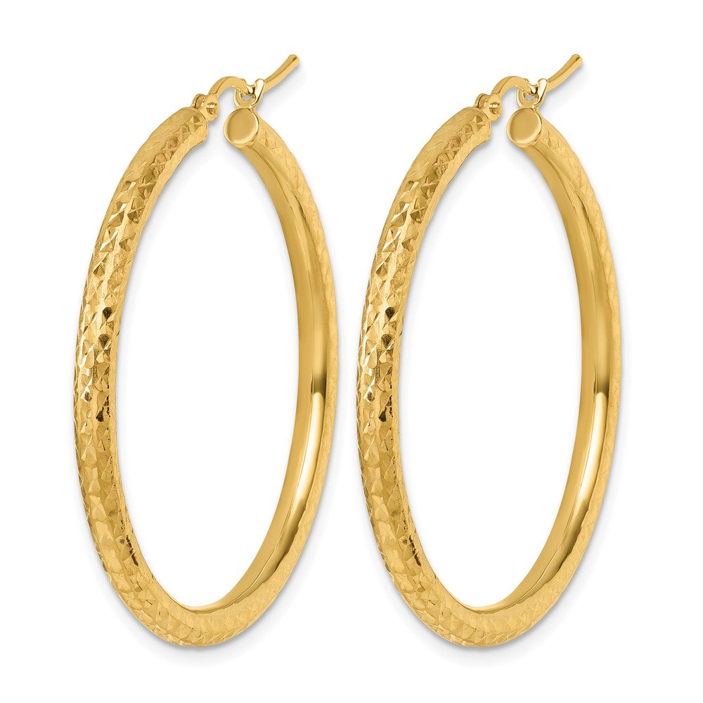 10k Diamond-cut 3mm Round Hoop Earrings