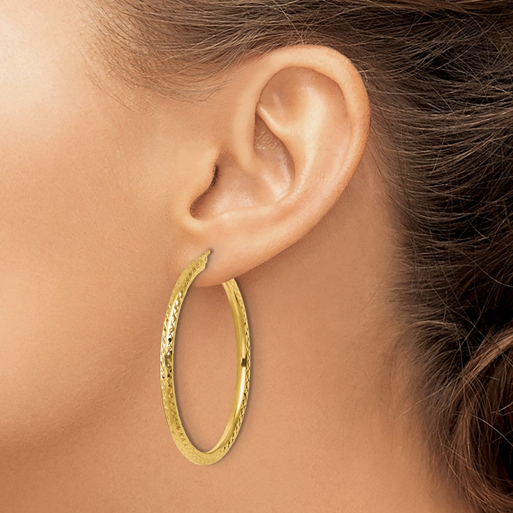 10k Diamond-cut 3mm Round Hoop Earrings