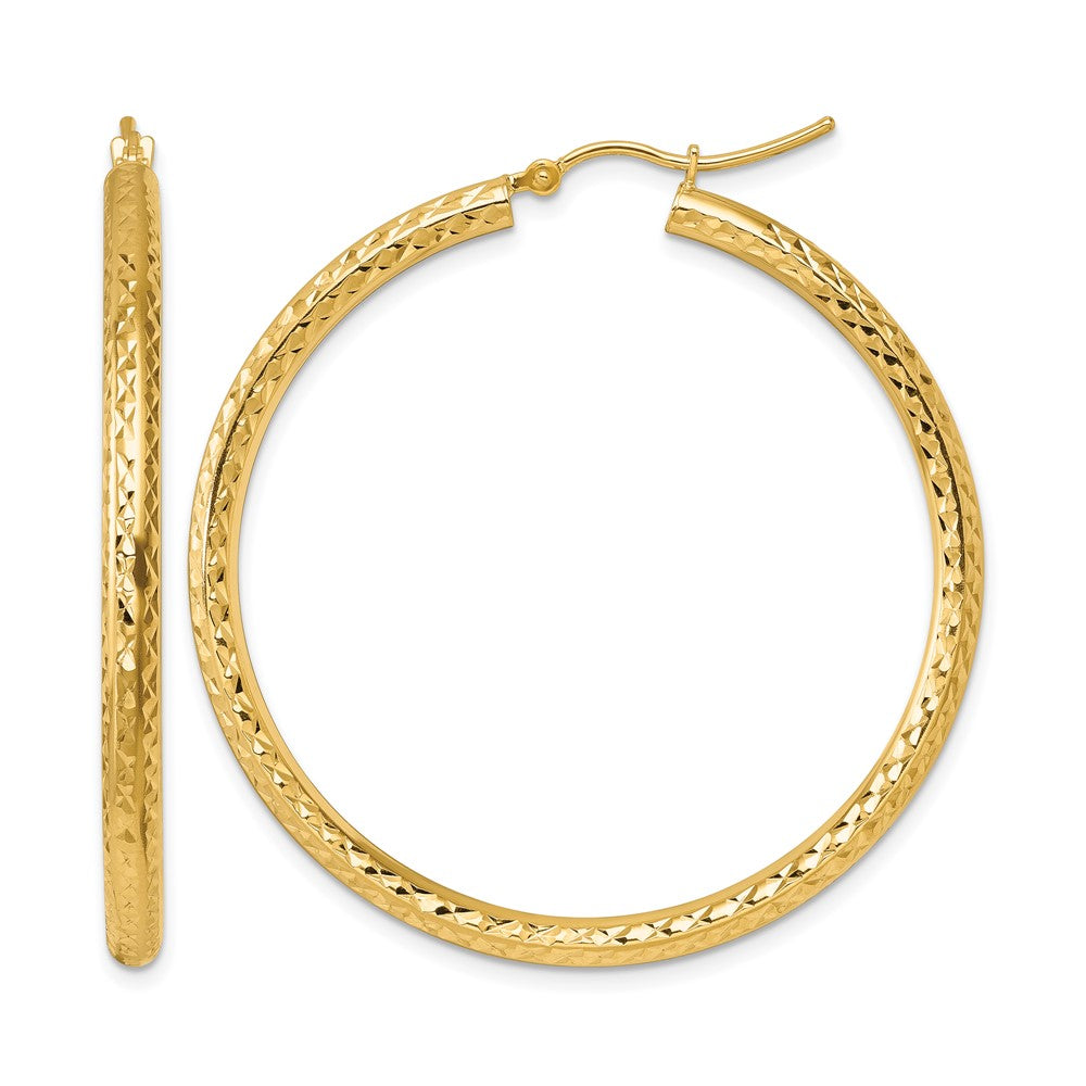 10k Diamond-cut 3mm Round Hoop Earrings