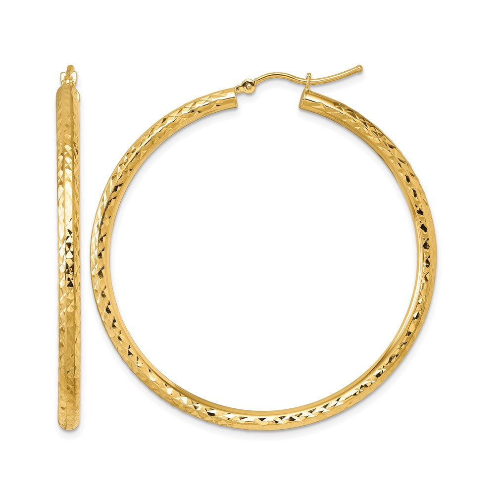 10k Diamond-cut 3mm Round Hoop Earrings