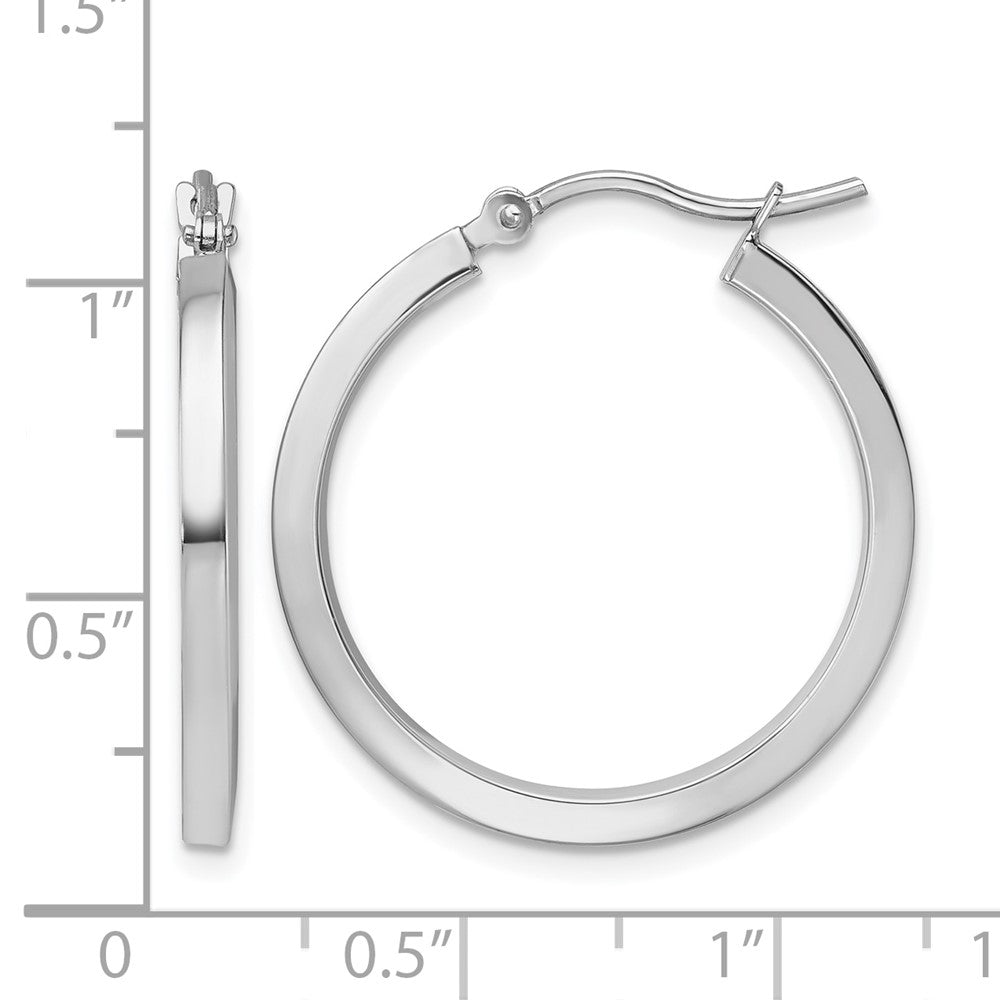 10k White Gold 2mm Square Tube Hoop Earrings