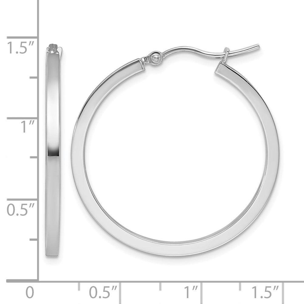 10k White Gold 2mm Square Tube Hoop Earrings