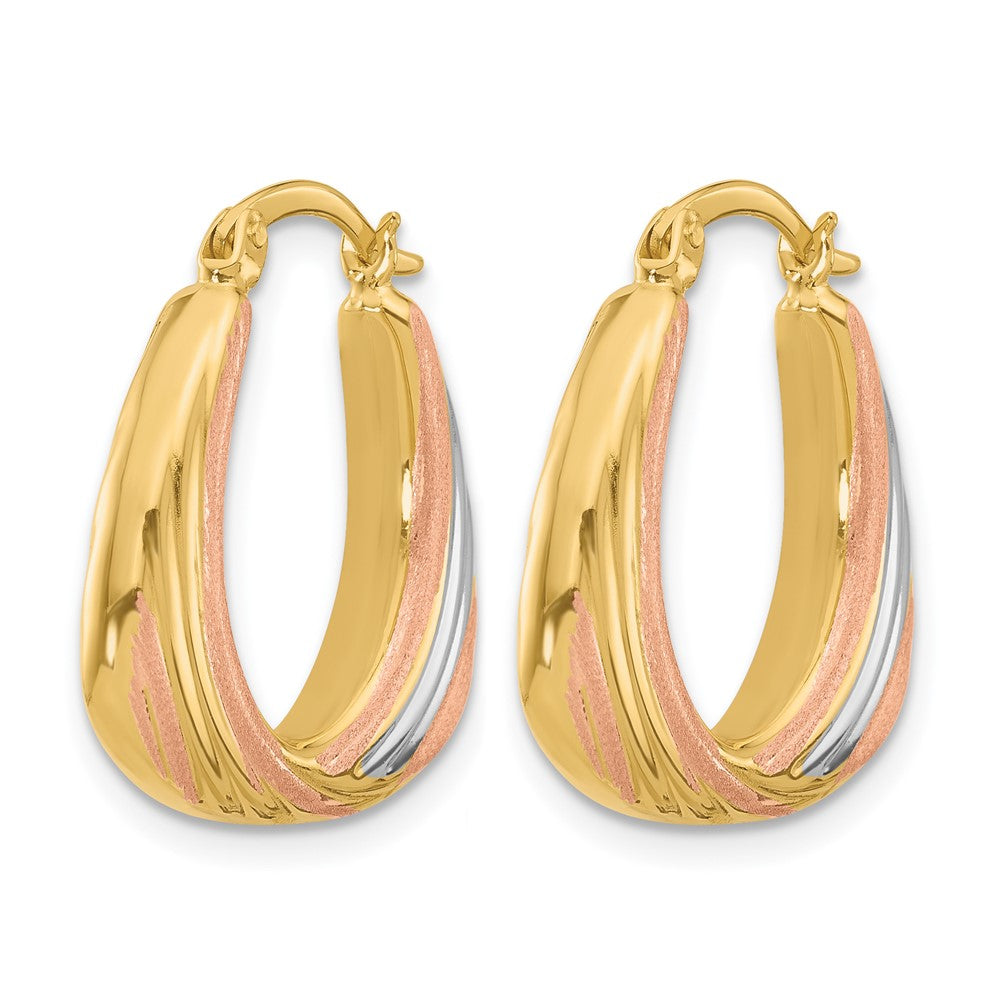 10K Two-tone w/White Rhodium Polished and Satin Hoop Earrings