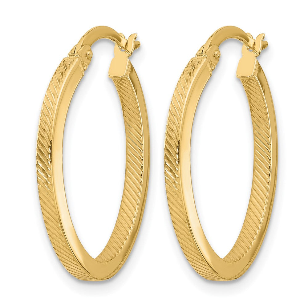 10K Polished and Textured Oval Hoop Earrings