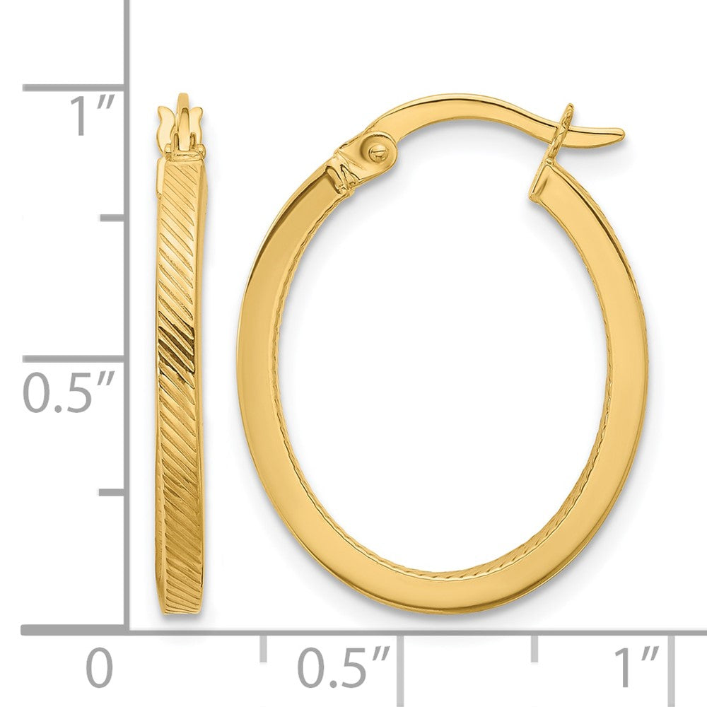 10K Polished and Textured Oval Hoop Earrings