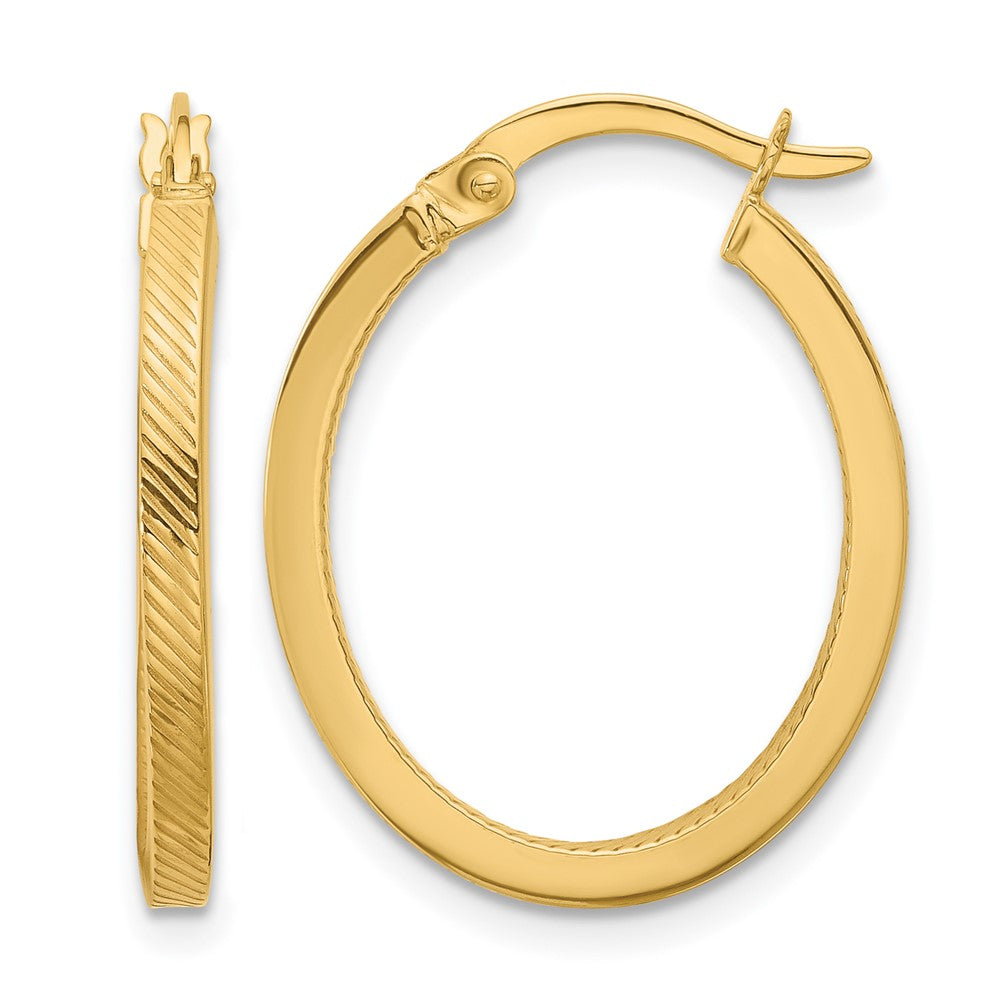 10K Polished and Textured Oval Hoop Earrings