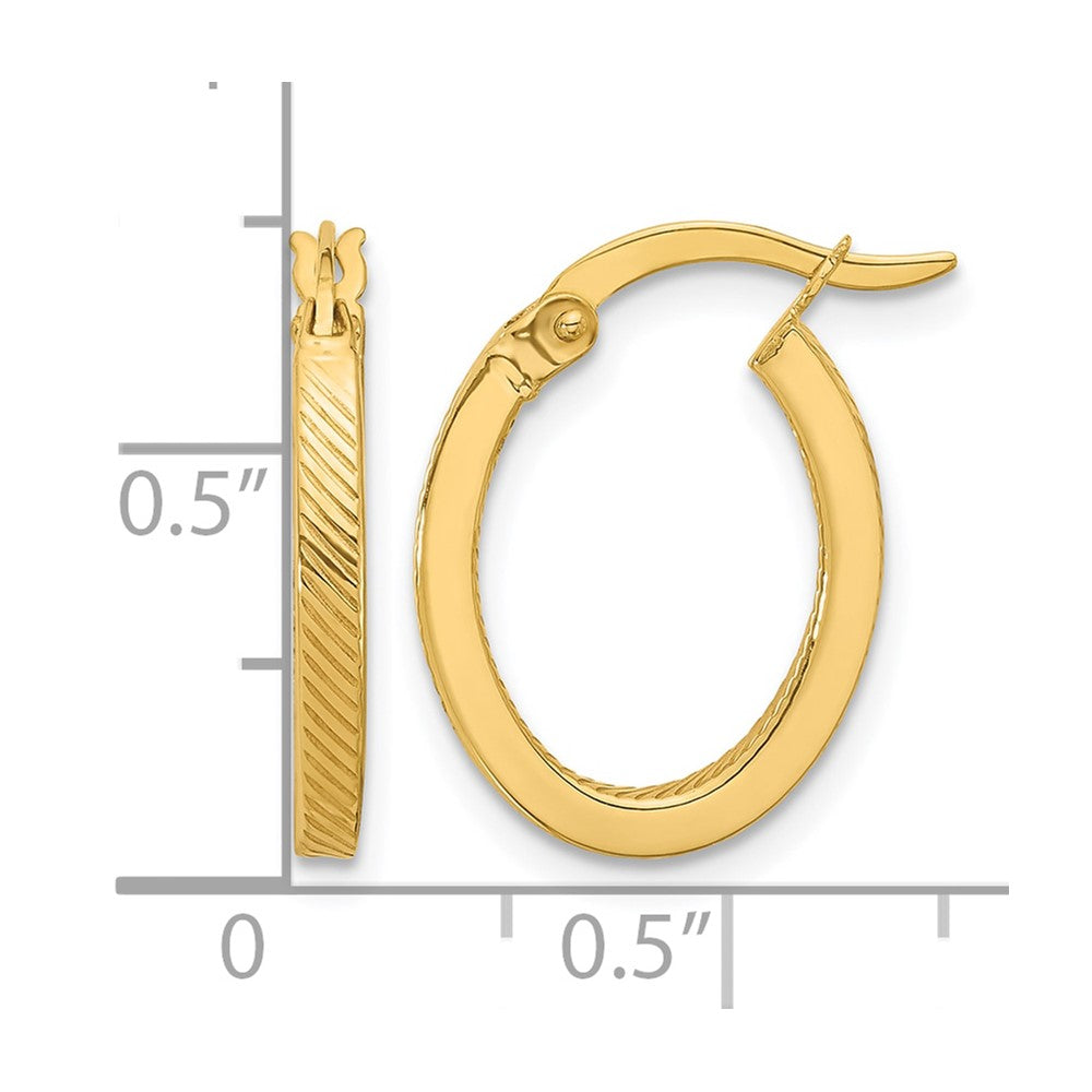 10K Polished and Textured Oval Hoop Earrings