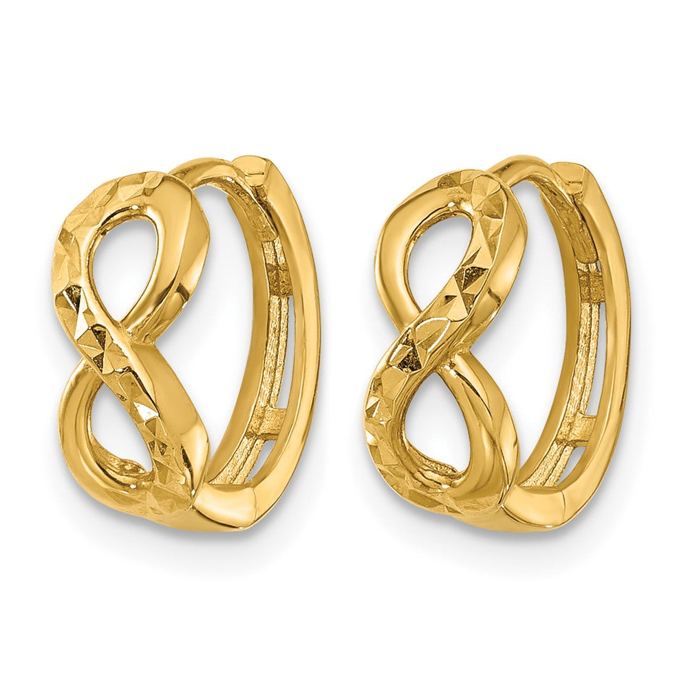 10K Polished and Diamond-cut Infinity Huggie Hoop Earrings