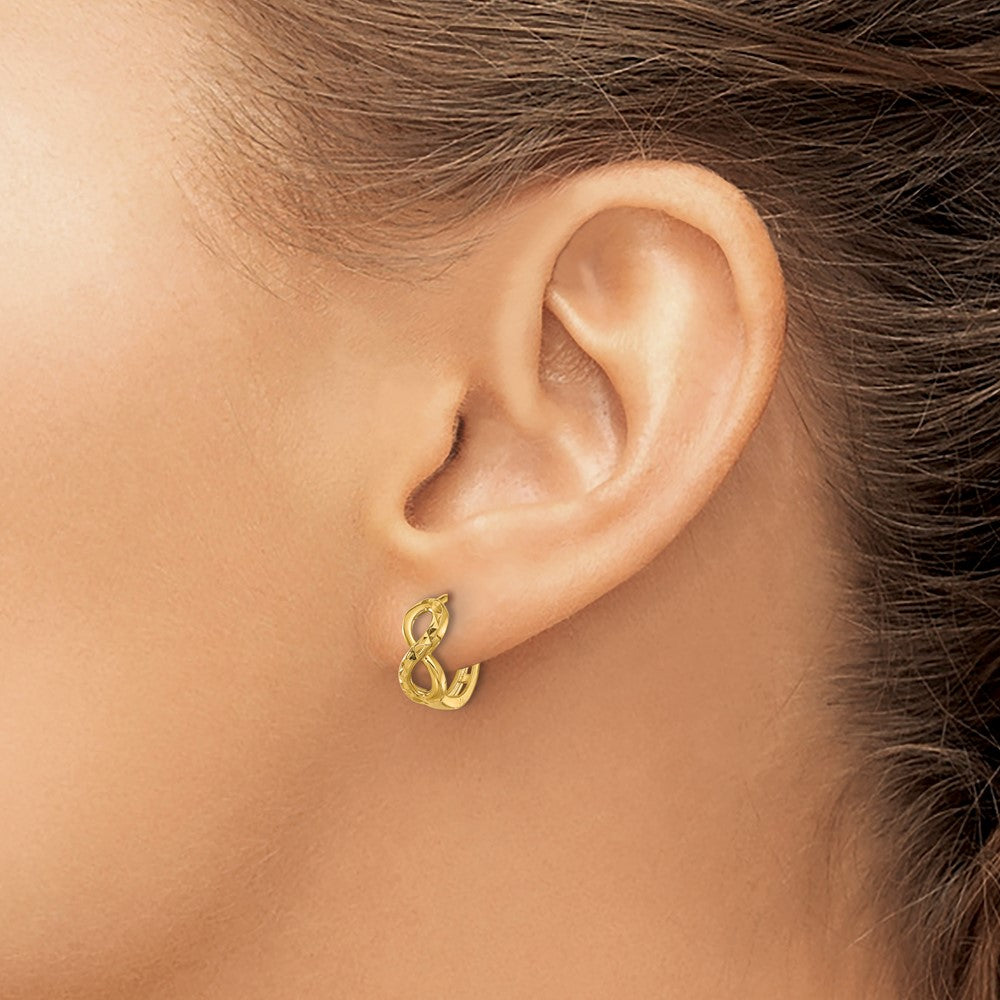 10K Polished and Diamond-cut Infinity Huggie Hoop Earrings