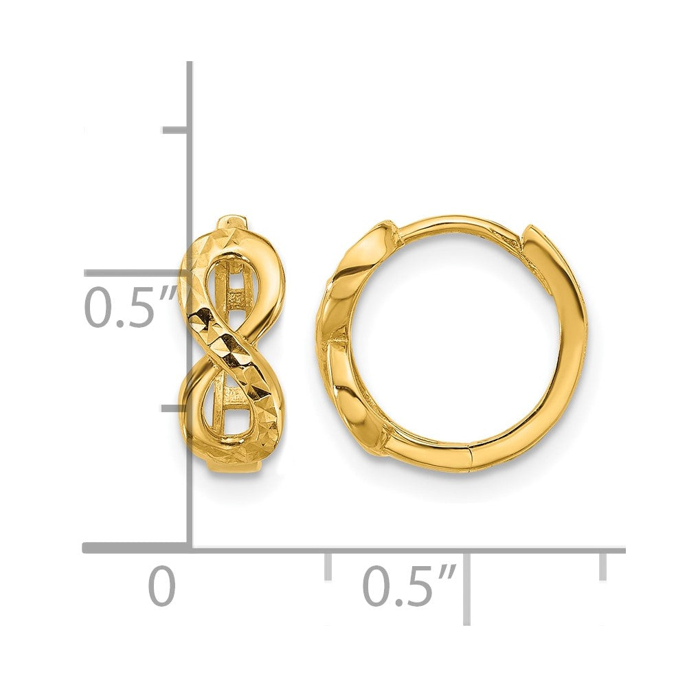 10K Polished and Diamond-cut Infinity Huggie Hoop Earrings
