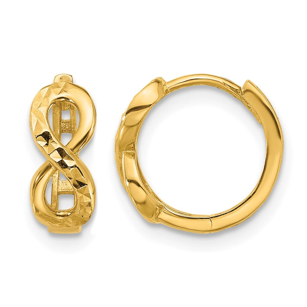 10K Polished and Diamond-cut Infinity Huggie Hoop Earrings