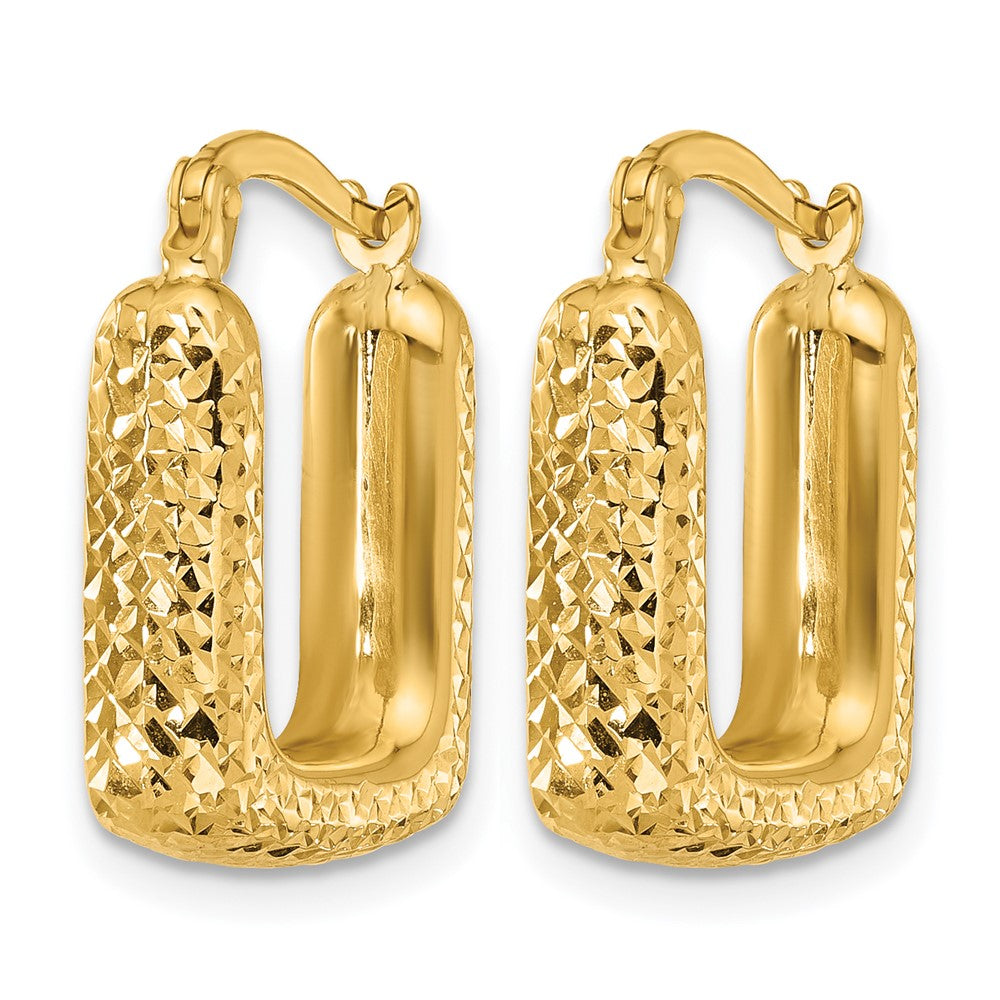 10K Polished and Diamond-cut Square Hoop Earrings