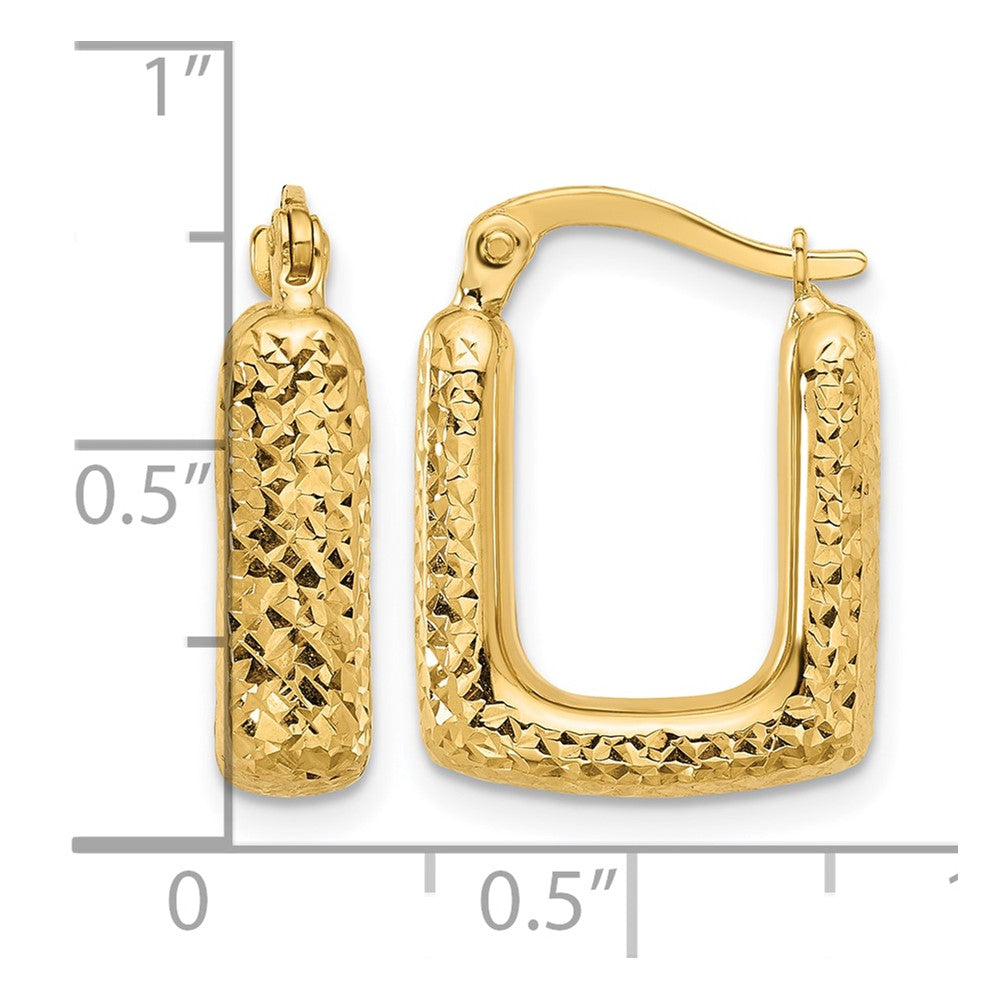 10K Polished and Diamond-cut Square Hoop Earrings