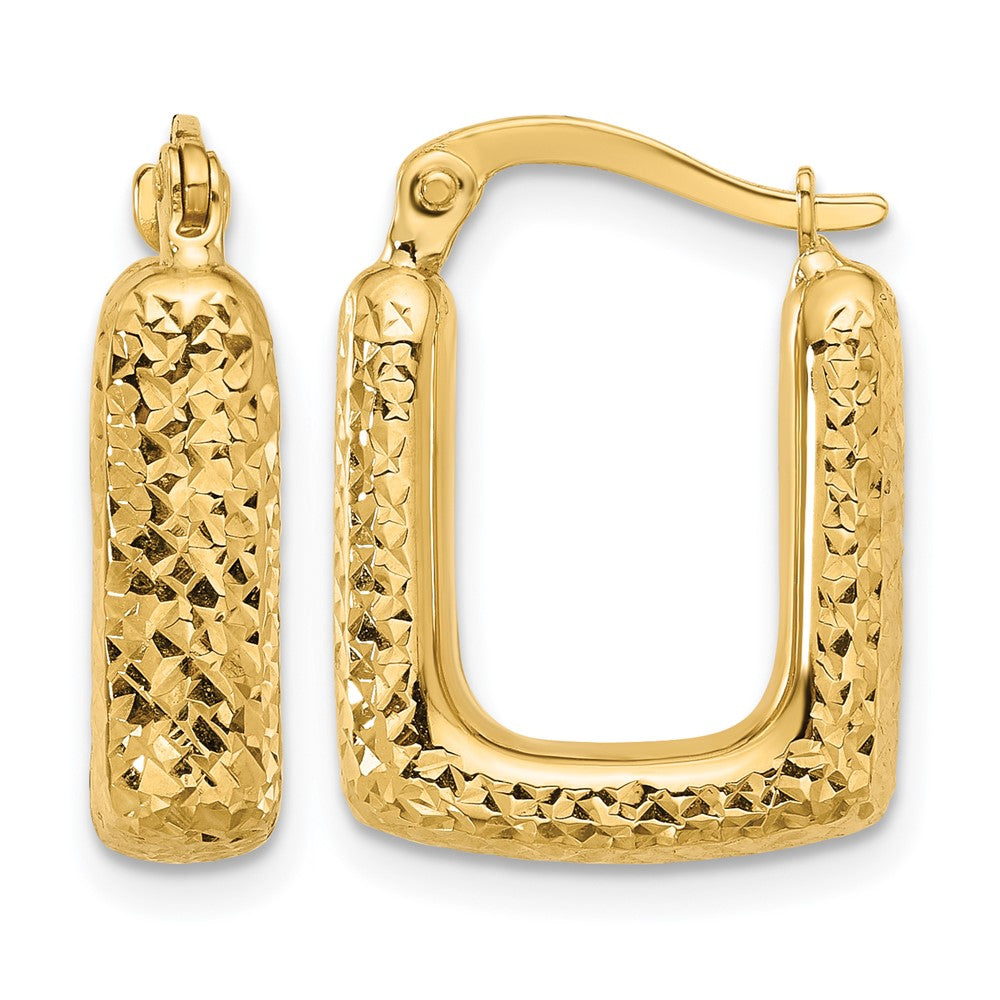10K Polished and Diamond-cut Square Hoop Earrings
