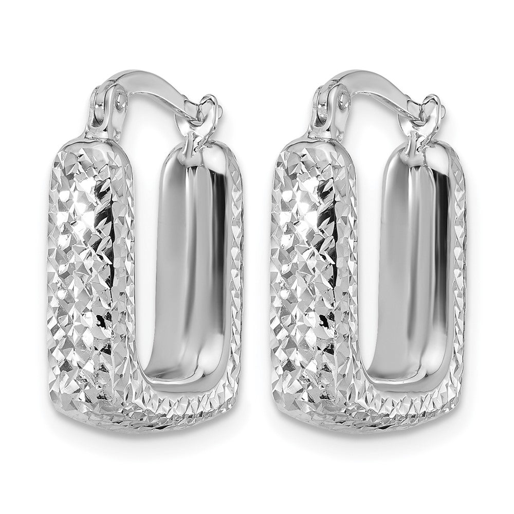 10K White Gold Polished and Diamond-cut Square Hoop Earrings