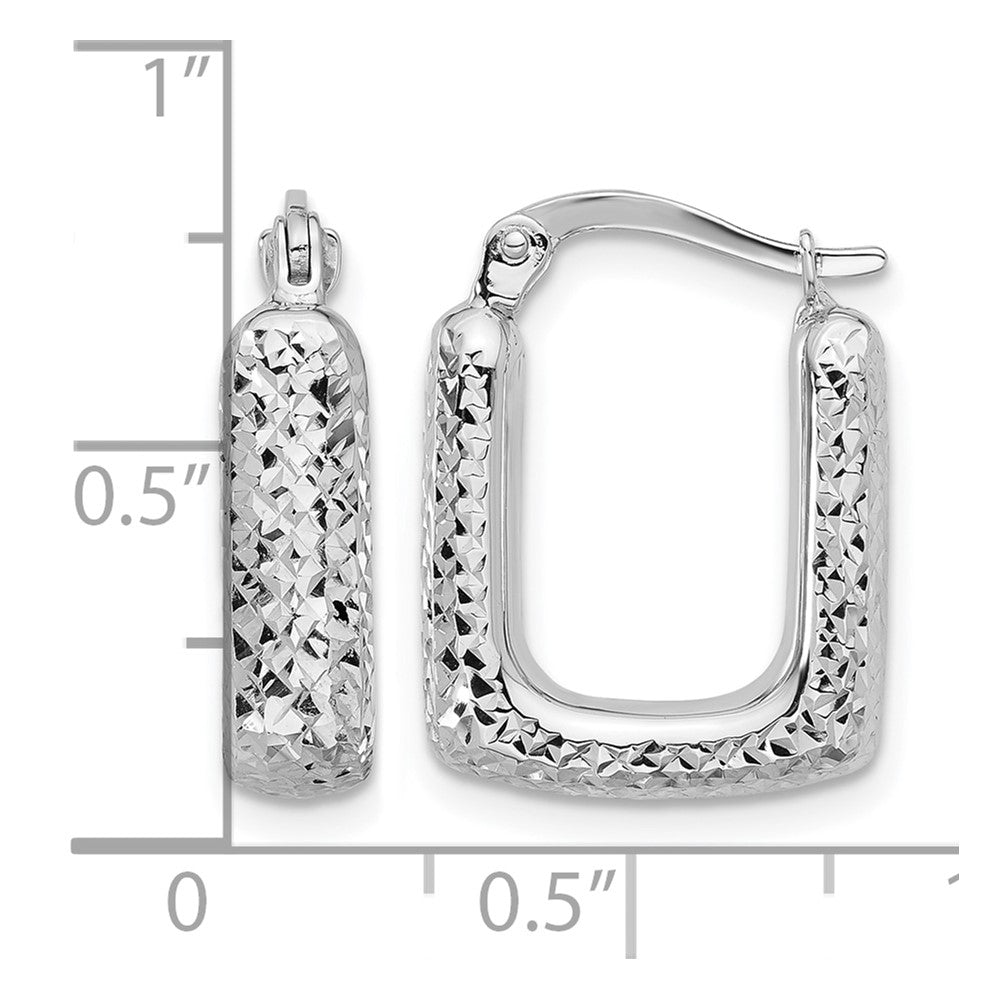 10K White Gold Polished and Diamond-cut Square Hoop Earrings