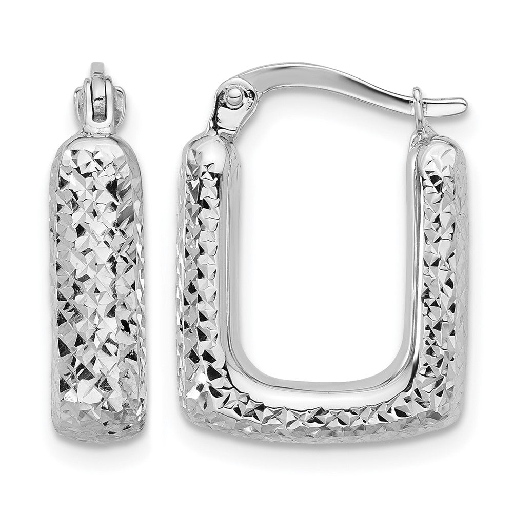 10K White Gold Polished and Diamond-cut Square Hoop Earrings