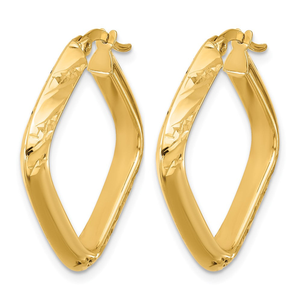 10K Polished and Diamond-cut Square Hoop Earrings