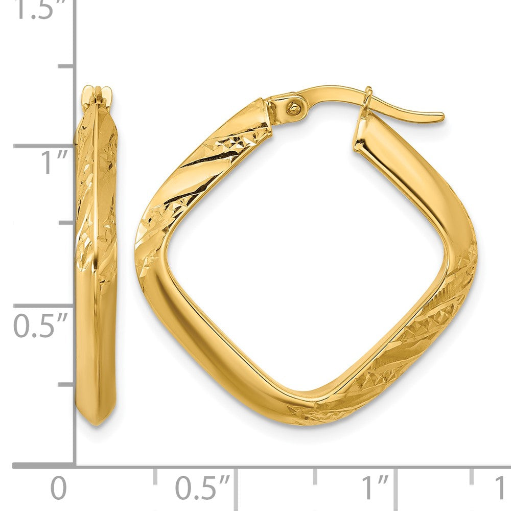 10K Polished and Diamond-cut Square Hoop Earrings
