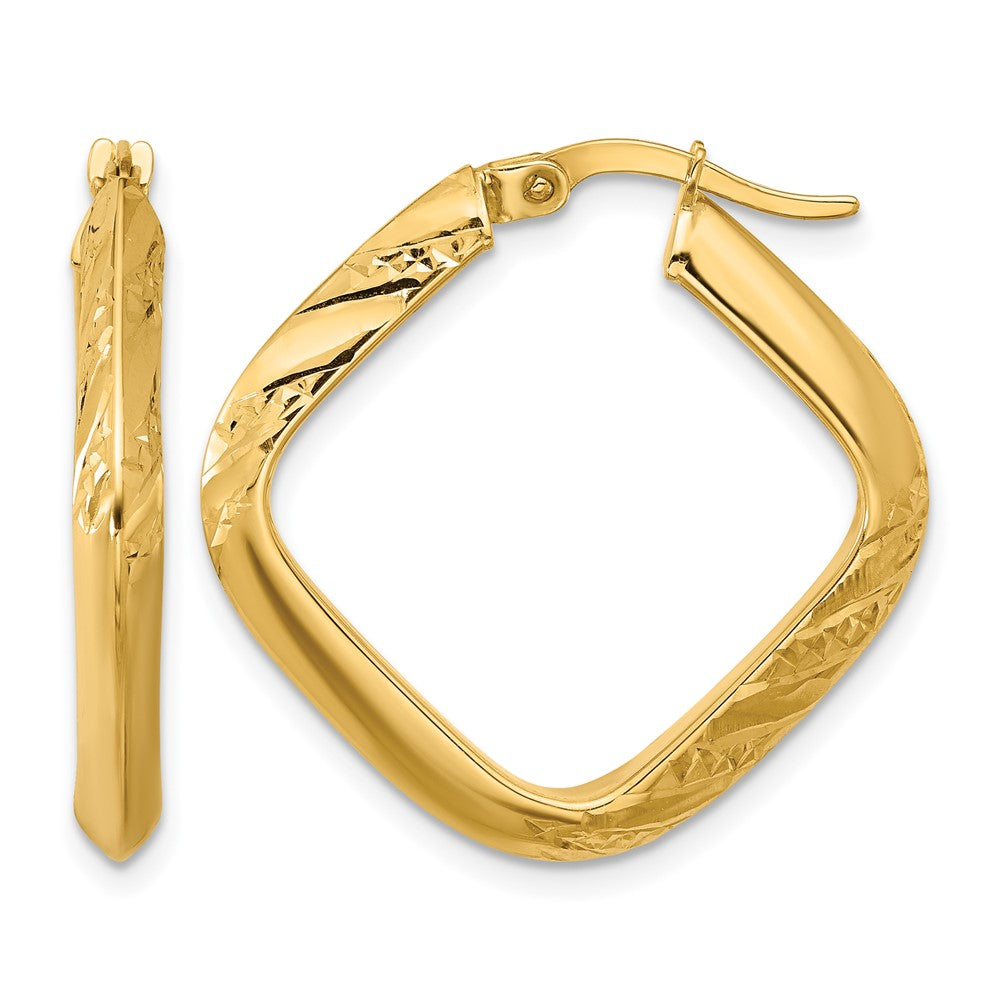 10K Polished and Diamond-cut Square Hoop Earrings